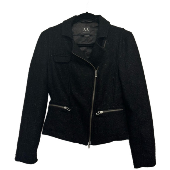 Armani Exchange Women’s Black Wool Blend Moto Jacket Size Small - Picture 1 of 9